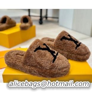 Shop Duplicate Louis Vuitton Wool Platform Slides Sandal 2cm Brown LV102206 1022127