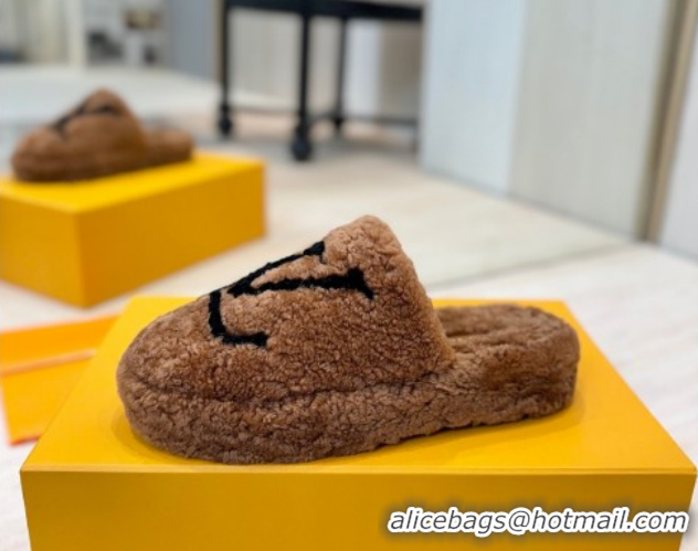 Shop Duplicate Louis Vuitton Wool Platform Slides Sandal 2cm Brown LV102206 1022127
