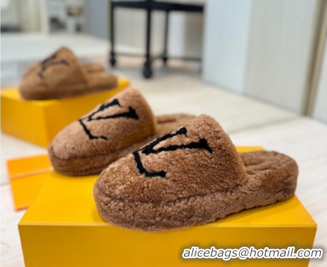 Shop Duplicate Louis Vuitton Wool Platform Slides Sandal 2cm Brown LV102206 1022127