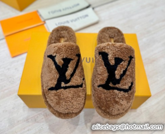 Shop Duplicate Louis Vuitton Wool Platform Slides Sandal 2cm Brown LV102206 1022127