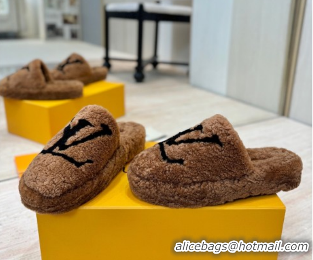 Shop Duplicate Louis Vuitton Wool Platform Slides Sandal 2cm Brown LV102206 1022127