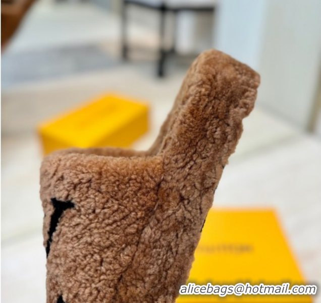 Shop Duplicate Louis Vuitton Wool Platform Slides Sandal 2cm Brown LV102206 1022127