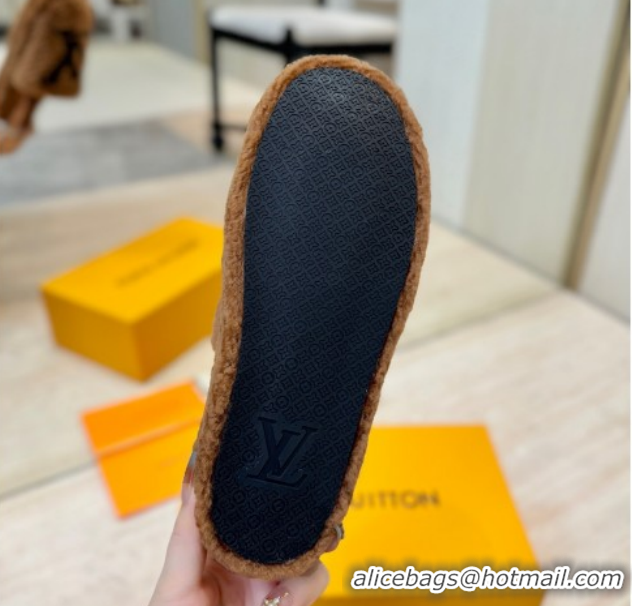 Shop Duplicate Louis Vuitton Wool Platform Slides Sandal 2cm Brown LV102206 1022127