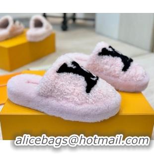 Pretty Style Louis Vuitton Wool Platform Slides Sandal 2cm Pink LV102206 1022128
