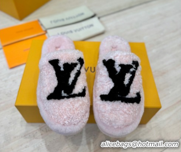 Pretty Style Louis Vuitton Wool Platform Slides Sandal 2cm Pink LV102206 1022128