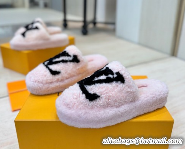 Pretty Style Louis Vuitton Wool Platform Slides Sandal 2cm Pink LV102206 1022128