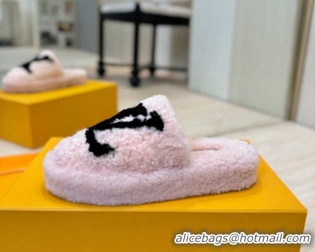 Pretty Style Louis Vuitton Wool Platform Slides Sandal 2cm Pink LV102206 1022128