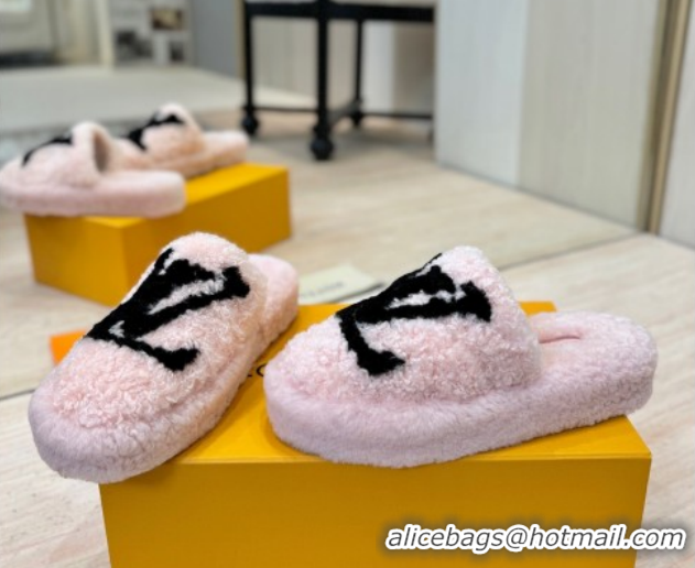 Pretty Style Louis Vuitton Wool Platform Slides Sandal 2cm Pink LV102206 1022128