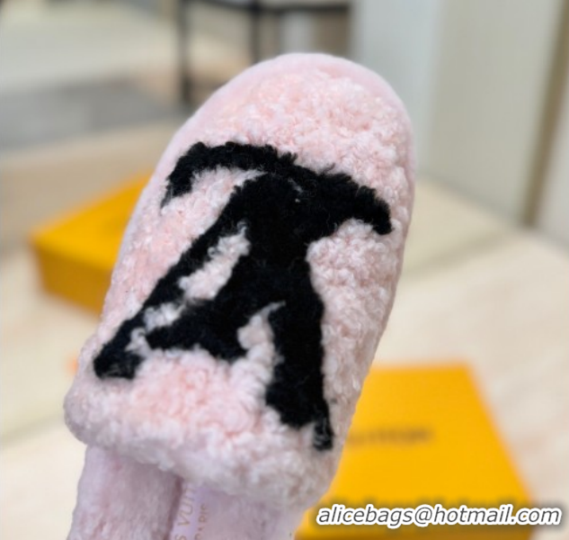 Pretty Style Louis Vuitton Wool Platform Slides Sandal 2cm Pink LV102206 1022128