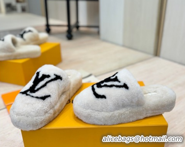Popular Style Louis Vuitton Wool Platform Slides Sandal 2cm White LV102206 1022129