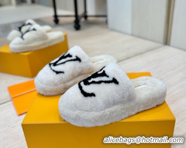 Popular Style Louis Vuitton Wool Platform Slides Sandal 2cm White LV102206 1022129