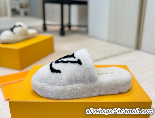 Popular Style Louis Vuitton Wool Platform Slides Sandal 2cm White LV102206 1022129
