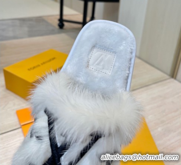 Durable Louis Vuitton Mink Fur and Wool Flat Slides Sandal White LV102207 1022130