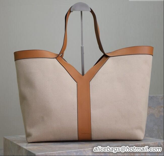 Promotional Saint Laurent Y Tote Bag in Canvas and Leather 817602 Brown/Beige 2025