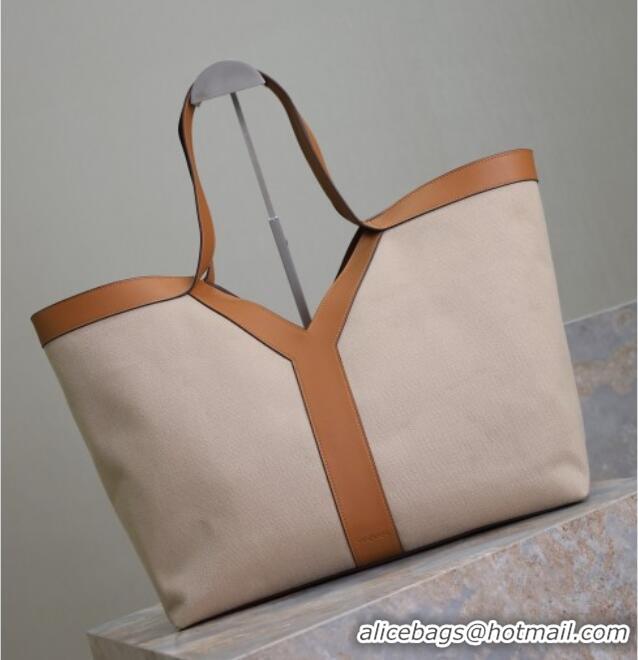 Promotional Saint Laurent Y Tote Bag in Canvas and Leather 817602 Brown/Beige 2025
