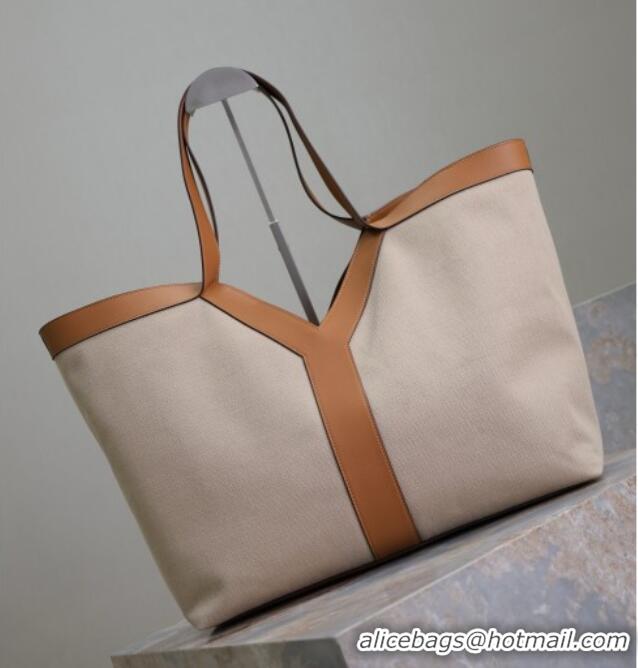 Promotional Saint Laurent Y Tote Bag in Canvas and Leather 817602 Brown/Beige 2025