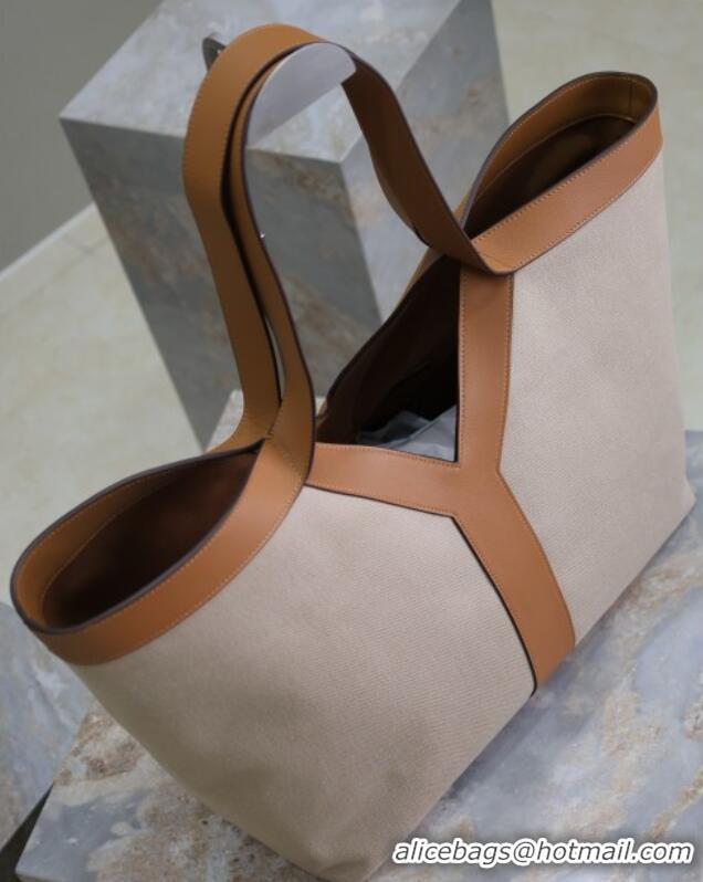 Promotional Saint Laurent Y Tote Bag in Canvas and Leather 817602 Brown/Beige 2025