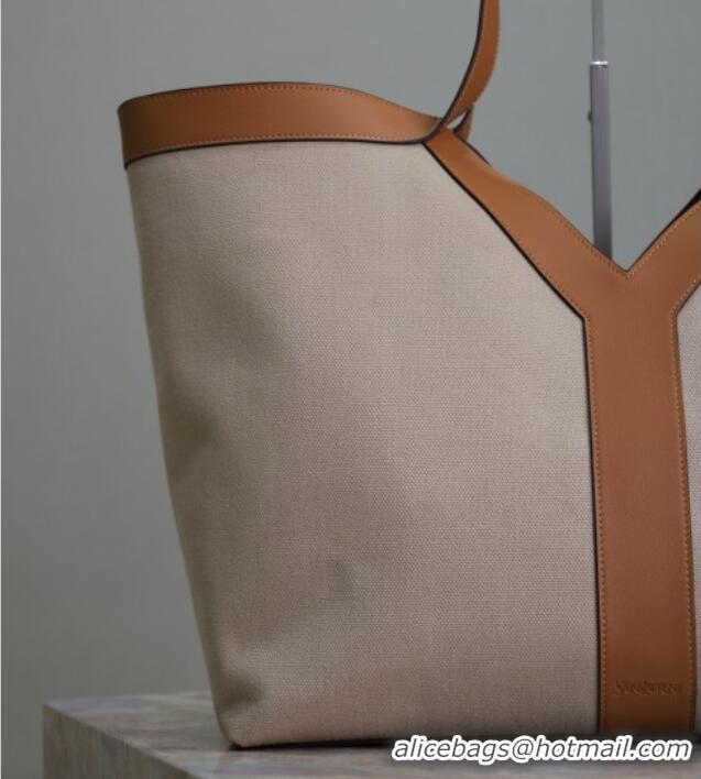 Promotional Saint Laurent Y Tote Bag in Canvas and Leather 817602 Brown/Beige 2025
