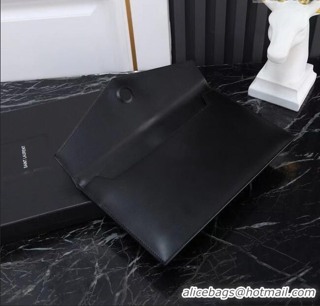 Famous Brand Saint Laurent Uptown Pouch in Smooth Leather 565739 All Black 2025