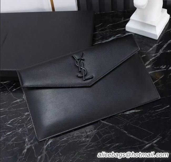 Famous Brand Saint Laurent Uptown Pouch in Smooth Leather 565739 All Black 2025
