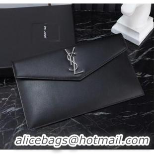 Top Quality Saint Laurent Uptown Pouch in Smooth Leather 565739 Black/Silver 2025