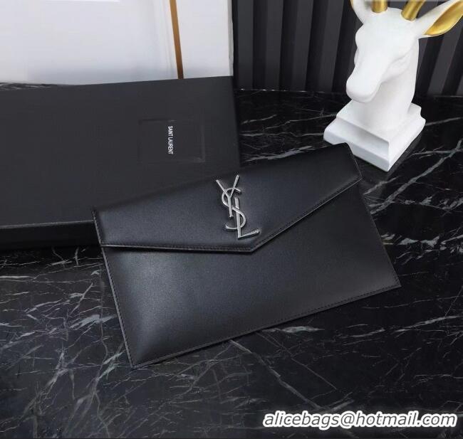 Top Quality Saint Laurent Uptown Pouch in Smooth Leather 565739 Black/Silver 2025