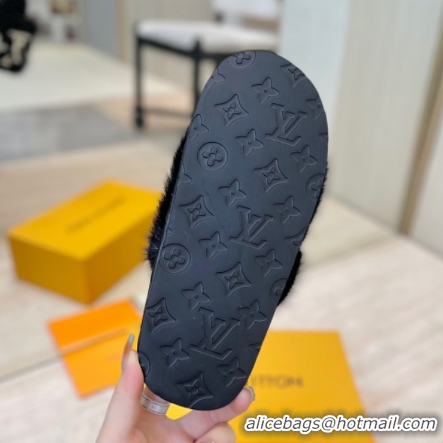 Most Popular Louis Vuitton Mink Fur and Wool Flat Slides Sandal Black LV102207 1022131