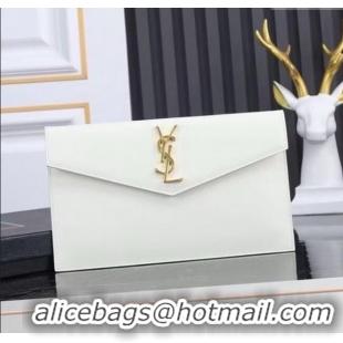 Discount Saint Laurent Uptown Pouch in Smooth Leather 565739 White/Gold 2025