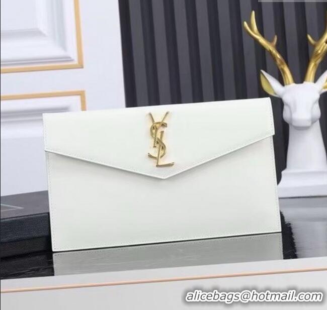 Discount Saint Laurent Uptown Pouch in Smooth Leather 565739 White/Gold 2025