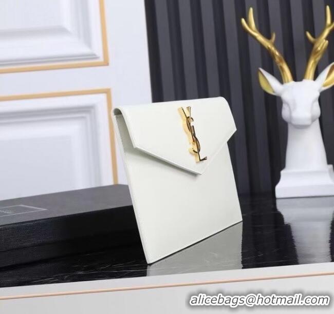 Discount Saint Laurent Uptown Pouch in Smooth Leather 565739 White/Gold 2025
