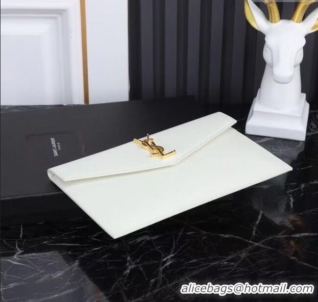 Discount Saint Laurent Uptown Pouch in Smooth Leather 565739 White/Gold 2025