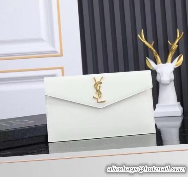 Discount Saint Laurent Uptown Pouch in Smooth Leather 565739 White/Gold 2025