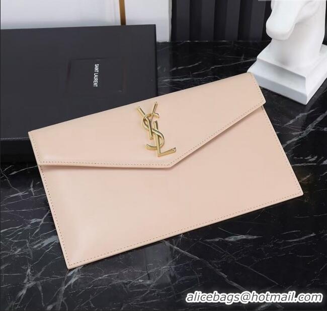 Promotional Saint Laurent Uptown Pouch in Smooth Leather 565739 Apricot/Gold 2025