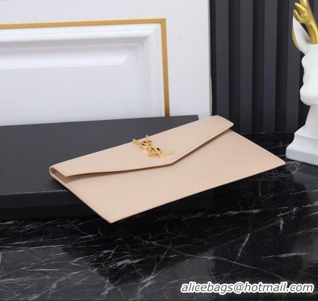 Promotional Saint Laurent Uptown Pouch in Smooth Leather 565739 Apricot/Gold 2025