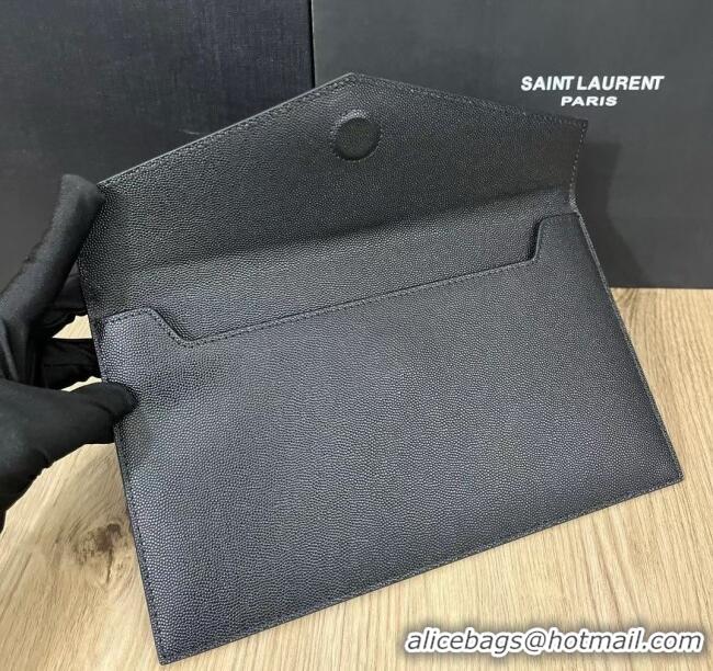 Top Grade Saint Laurent Uptown Pouch in Grained Leather 565739 Black/Silver 2025