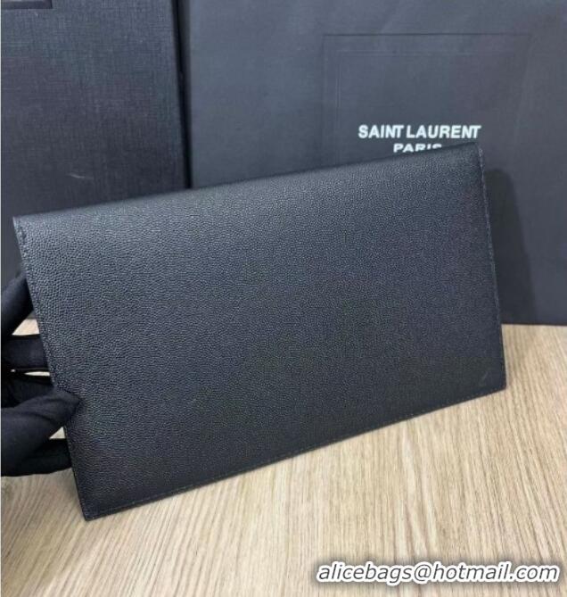 Top Grade Saint Laurent Uptown Pouch in Grained Leather 565739 Black/Silver 2025