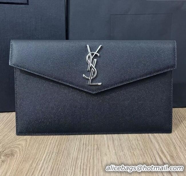 Top Grade Saint Laurent Uptown Pouch in Grained Leather 565739 Black/Silver 2025