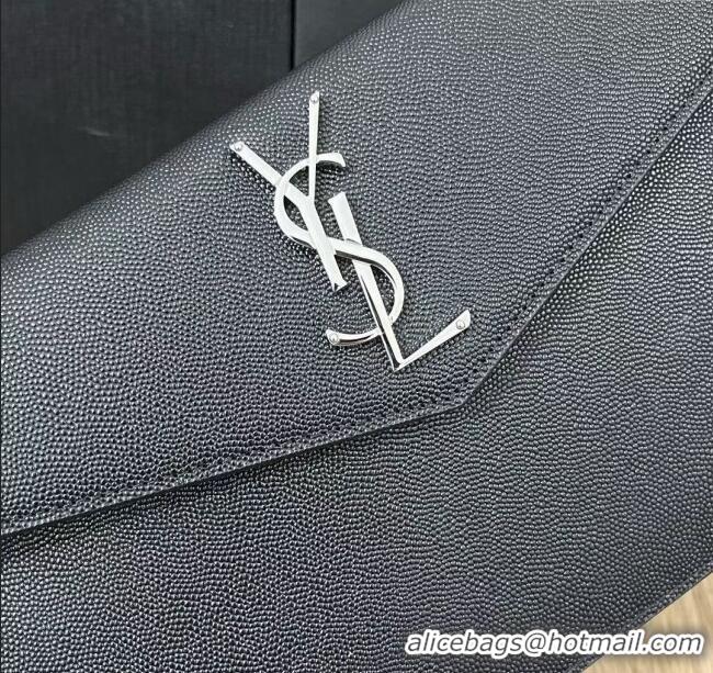 Top Grade Saint Laurent Uptown Pouch in Grained Leather 565739 Black/Silver 2025