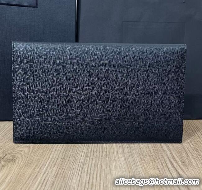 Top Grade Saint Laurent Uptown Pouch in Grained Leather 565739 Black/Silver 2025