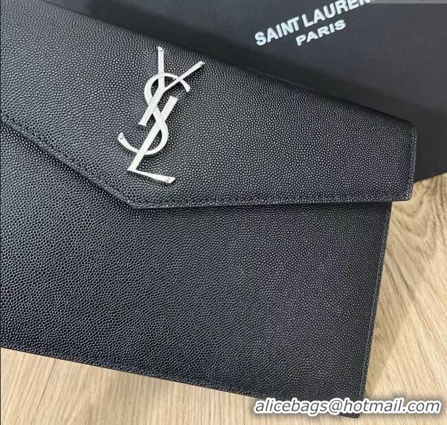Top Grade Saint Laurent Uptown Pouch in Grained Leather 565739 Black/Silver 2025