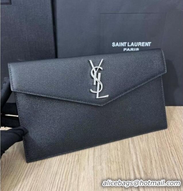 Top Grade Saint Laurent Uptown Pouch in Grained Leather 565739 Black/Silver 2025