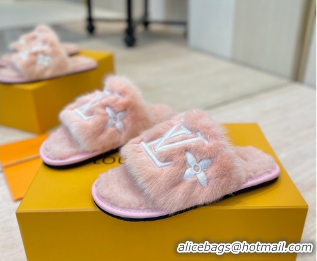 Good Quality Louis Vuitton Mink Fur and Wool Flat Slides Sandal Pink LV102207 1022133