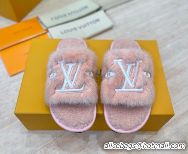 Good Quality Louis Vuitton Mink Fur and Wool Flat Slides Sandal Pink LV102207 1022133