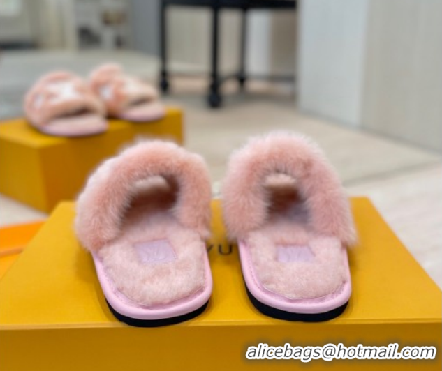 Good Quality Louis Vuitton Mink Fur and Wool Flat Slides Sandal Pink LV102207 1022133
