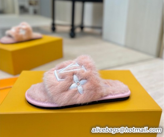 Good Quality Louis Vuitton Mink Fur and Wool Flat Slides Sandal Pink LV102207 1022133