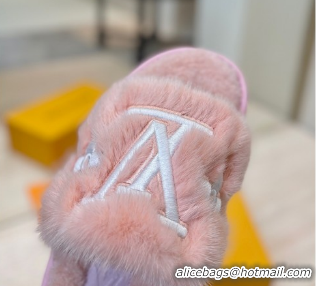 Good Quality Louis Vuitton Mink Fur and Wool Flat Slides Sandal Pink LV102207 1022133