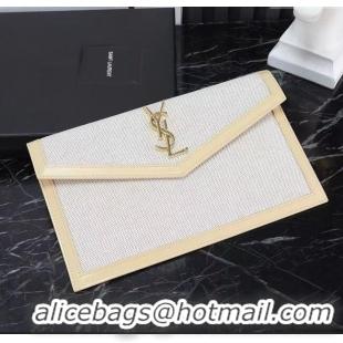 Pretty Style Saint Laurent Uptown Pouch in Canvas and Leather 565739 Apricot 2025