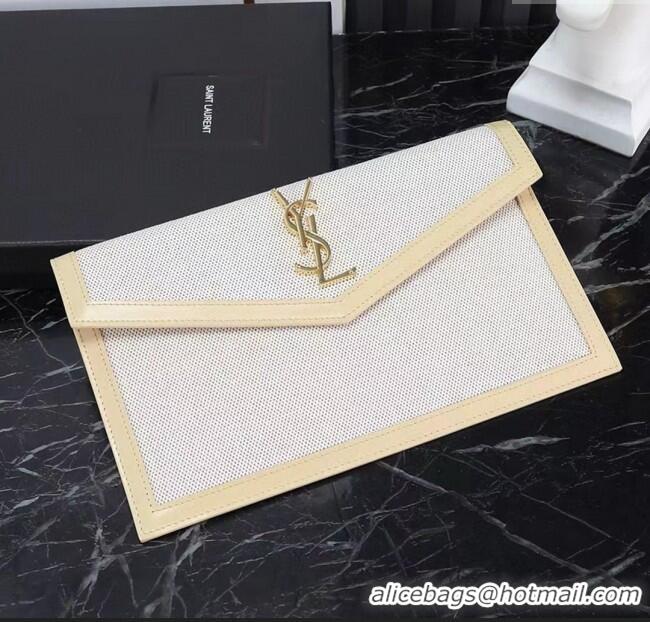 Pretty Style Saint Laurent Uptown Pouch in Canvas and Leather 565739 Apricot 2025