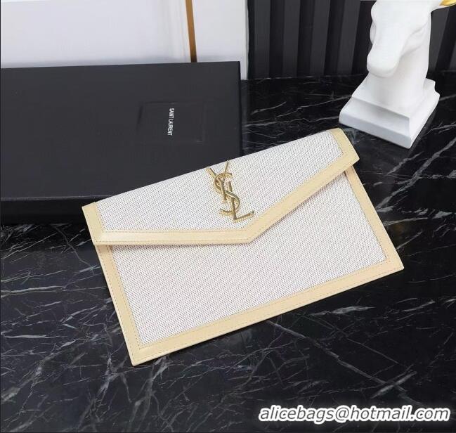 Pretty Style Saint Laurent Uptown Pouch in Canvas and Leather 565739 Apricot 2025
