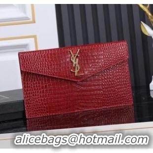 Shop Cheap Saint Laurent Uptown Pouch in Crocodile Embossed Shiny Leather 565739 Burgundy/Gold 2024
